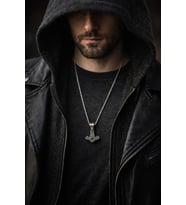 Maskülen Tasarım Viking Thor Çekiç Kolye  Raven Kuzgun Motifli Gotik Paslanmaz Çelik