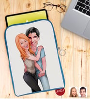 BK Gift Kişiye Özel Sevgililer Karikatürlü Taşınabilir Koruyucu Tablet Kılıfı & Organizer Çanta - Mavi-85