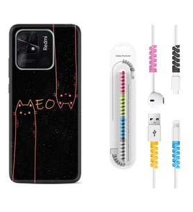 Xiaomi Poco X3 Pro M4 Pro X4 Pro C40 10C Kılıf Kablo Koruma Spiral Silikon Meow 1657