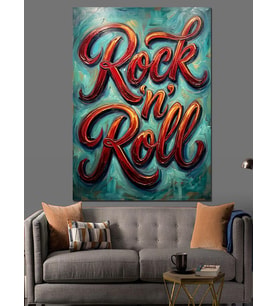Rock N Roll Yazılı Renkli Tasarım Dekoratif Kanvas - Mdf Ahşap Tablo