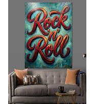 Rock N Roll Yazılı Renkli Tasarım Dekoratif Kanvas - Mdf Ahşap Tablo