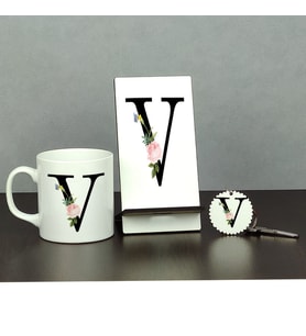 V Harfi Üçlü Set (Kupa + Telefon Standı + Anahtarlık)