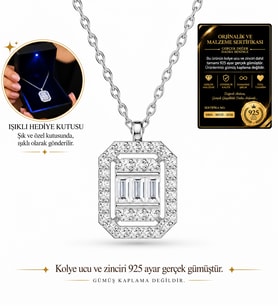 Premium Işıklı Kutuda 925 Ayar Gümüş Baget Taşlı Pırlanta Montür Kadın Kolye