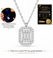 Premium Işıklı Kutuda 925 Ayar Gümüş Baget Taşlı Pırlanta Montür Kadın Kolye