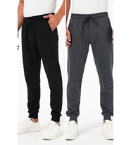 Kalın Siyah-Antrasit Erkek 2'li Eşofman Altı Jogger Arka Cepli Paça Lastikli Regular Fit Şardonsuz (Siyah-Antrasit)