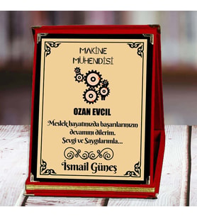 Makine Mühendisi Baskılı Plaket (3. Tasarım)  Kişiye Özel (Kırmızı)