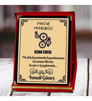Makine Mühendisi Baskılı Plaket (3. Tasarım)  Kişiye Özel (Kırmızı)