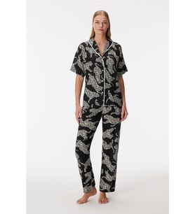 Anıl Zebra Kadın Kısa Kollu Önden Düğmeli Gömlek Pijama Takım