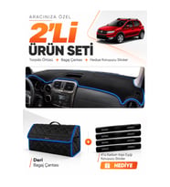 DACIA SANDERO STEPWAY (2015-2021) Uyumlu Torpido Örtüsü + Deri Bagaj Çantası + Sticker Seti - Siyah Mavi