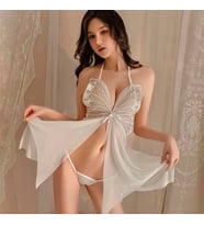 Arias Closet Ekru Kelebek İşlemeli Tül Fantezi Gecelik