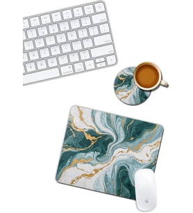 Yeşil Mermer Desenli Mouse Pad ve Bardak Altlığı Set