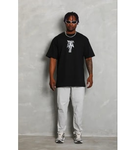 pilelistore- Erkek Baskılı T-Shirt Kısa Kol Bisiklet Yaka Regular Fit Rahat Kalıp Günlük Tişört - Si (Siyah)