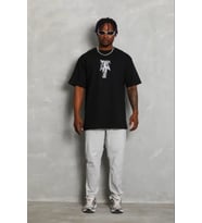 pilelistore- Erkek Baskılı T-Shirt Kısa Kol Bisiklet Yaka Regular Fit Rahat Kalıp Günlük Tişört - Si (Siyah)