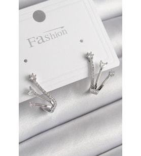 Pirinç Gümüş Renk Zirkon Taşlı Kadın Küpe TJ-BKP9964