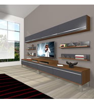 Decoraktiv Ekoflex 360Y Mdf Krom Ayaklı Tv Ünitesi Tv Sehpası - Ceviz Antrasit (Antrasit - Ceviz)