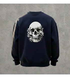 Signature Skull – Lacivert Signature Kurukafa Baskılı Unisex Sweatshirt