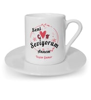 Kişiye Özel Seni Çok Seviyorum Annem Tasarımlı Beyaz Kahve Fincanı