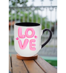Love Baskılı Hediye İçi Siyah Lüx Kupa Bardak Porselen Çay Kahve Fincanı