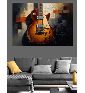 Elektro Gitar Ve Müzik Notaları Dekoratif Kanvas - Mdf Ahşap Tablo