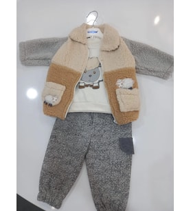 KUZU NAKIŞLI MONTLU BEBE ERKEK  3'LÜ TAKIM (Gri)