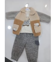 KUZU NAKIŞLI MONTLU BEBE ERKEK  3'LÜ TAKIM (Gri)