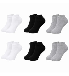 Erkek Bambu Patik Çorap 6'lı Paket, Siyah Beyaz Gri, Nefes Alan Nem Emici Yumuşak Günlük Spor Bilek