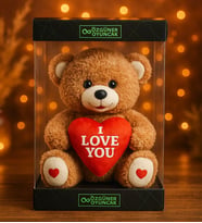 Oyuncak Ayıcı Özel Premium Kutu Içerisinde Sevgiliye Özel Kalpli (I LOVE YOU) Yazılı Sevimli Peluş Ayıcık (Kahverengi)