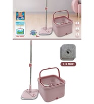 Kare Spin Mop Seti, Mikrofiber Döner Temizlik, 1+1 Paket, Pembe