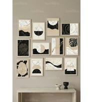 12 Parça Modern Soyut Geometrik 2 Renk Seçenekli Dekoratif Çerçeve Görünümlü Tablo Seti