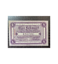 Alman Reich dönemi 1923 Deutsches Reich Vier (4) Festmark 1 Dollar Festmarkbank Aktiengesellschaf