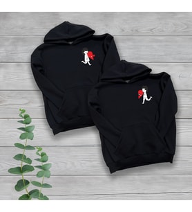 Çift Kalp Yapboz Temalı Sevgili Çift Hediye 2'li Siyah Oversize Sweatshirt
