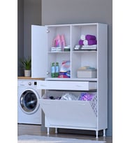 Eliusta Liora Beyaz Çok Amaçlı Banyo Dolabı 95 cm Genişliğe Sahip 95x171x32,5 cm Üç Sepetli 2 Raflı Dolap