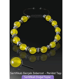 Sertifikalı Gerçek Zebercet Taşı Bileklik - Peridot Taşı (Çok Renkli)