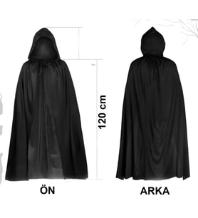 Siyah Uzun Pelerin 120 cm Kapüşonlu – Cosplay ve Parti Kostümü