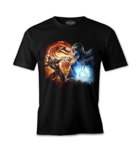 Mortal Combat - Dragon Fire vs. Ice Siyah Erkek Tshirt
