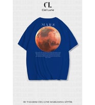 Nevermind Unisex Kadın Erkek Mars Baskılı Özel Tasarım Oversize T-shirt (Mavi)