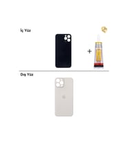 iPhone 12 pro max Gümüş Arka Kapak Arka Cam Batarya Kapağı Lazer Kesim Kapak Pil Kapağı + B-7000 Yapıştırıcı