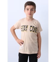 ERKEK ÇOCUK TİŞÖRT STAY COOL BASKILI BİSİKLET YAKA F18 (Bej)