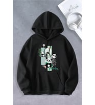 Unisex Kadın Erkek Panda Baskılı Oversize Sweatshirt (Siyah)