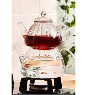 Şık 600/1000ml Borosilikat Cam Demlik, Isıya Dayanıklı Cam Kapaklı