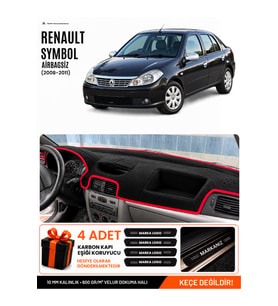 RENAULT SYMBOL AİRBAGSİZ (2008-2011) Uyumlu Torpido Örtüsü Torpido Kılıfı - Siyah Kırmızı