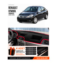 RENAULT SYMBOL AİRBAGSİZ (2008-2011) Uyumlu Torpido Örtüsü Torpido Kılıfı - Siyah Kırmızı