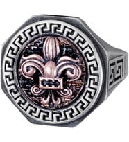 925 Ayar Gümüş Yüzük - Yunan Anahtarı Tasarımı Erkek Yüzüğü - El Yapımı Yüzük (Fleur-de-Lis)