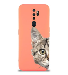 Oppo A9 2020 Uyumlu Lansman Kılıf Catface Tasarımlı İçi Kadife Kapak-Turuncu (Şeffaf)
