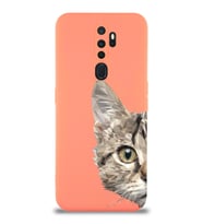 Oppo A9 2020 Uyumlu Lansman Kılıf Catface Tasarımlı İçi Kadife Kapak-Turuncu (Şeffaf)