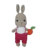 Fuşya Pembesi Tulumlu Havuçlu Bal Yanak Tavşan Amigurumi Organik Oyuncak