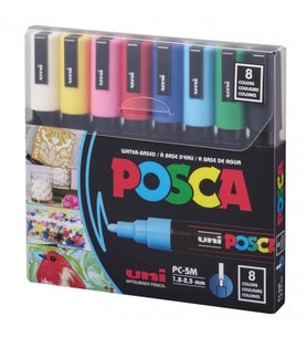 Uni Posca PC-5M Boyama Markörü 1.8-2.5 mm 8'li Set Ana Renkler (Karışık)