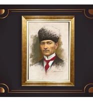 Altın Varaklı Çerçeveli Paspartulu Atatürk Tablo DC0801 (Gold)