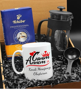 Anneler Gününe Özel Mesajlı Kupa & French Press & 250 Gram Tchibo Special Filtre Kahve Hediye Seti