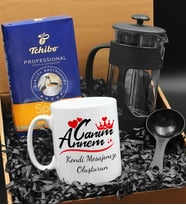 Anneler Gününe Özel Mesajlı Kupa & French Press & 250 Gram Tchibo Special Filtre Kahve Hediye Seti